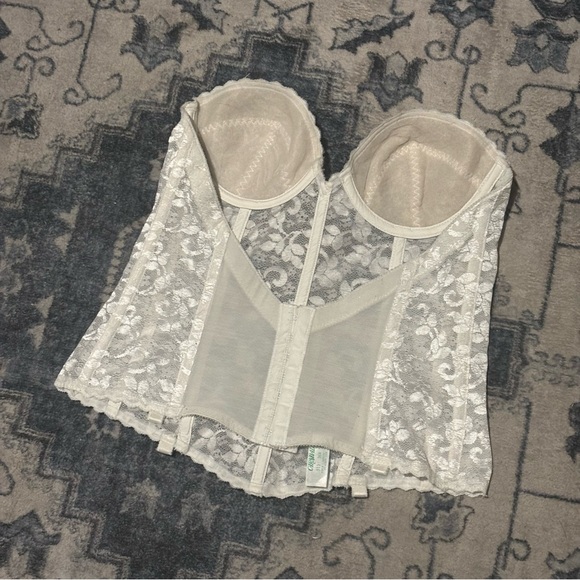 VINTAGE 70S 80S WHITE CARNIVAL BUSTIER STRAPLESS STRUCTURED LACE CORSET TOP BRA - Picture 5 of 16